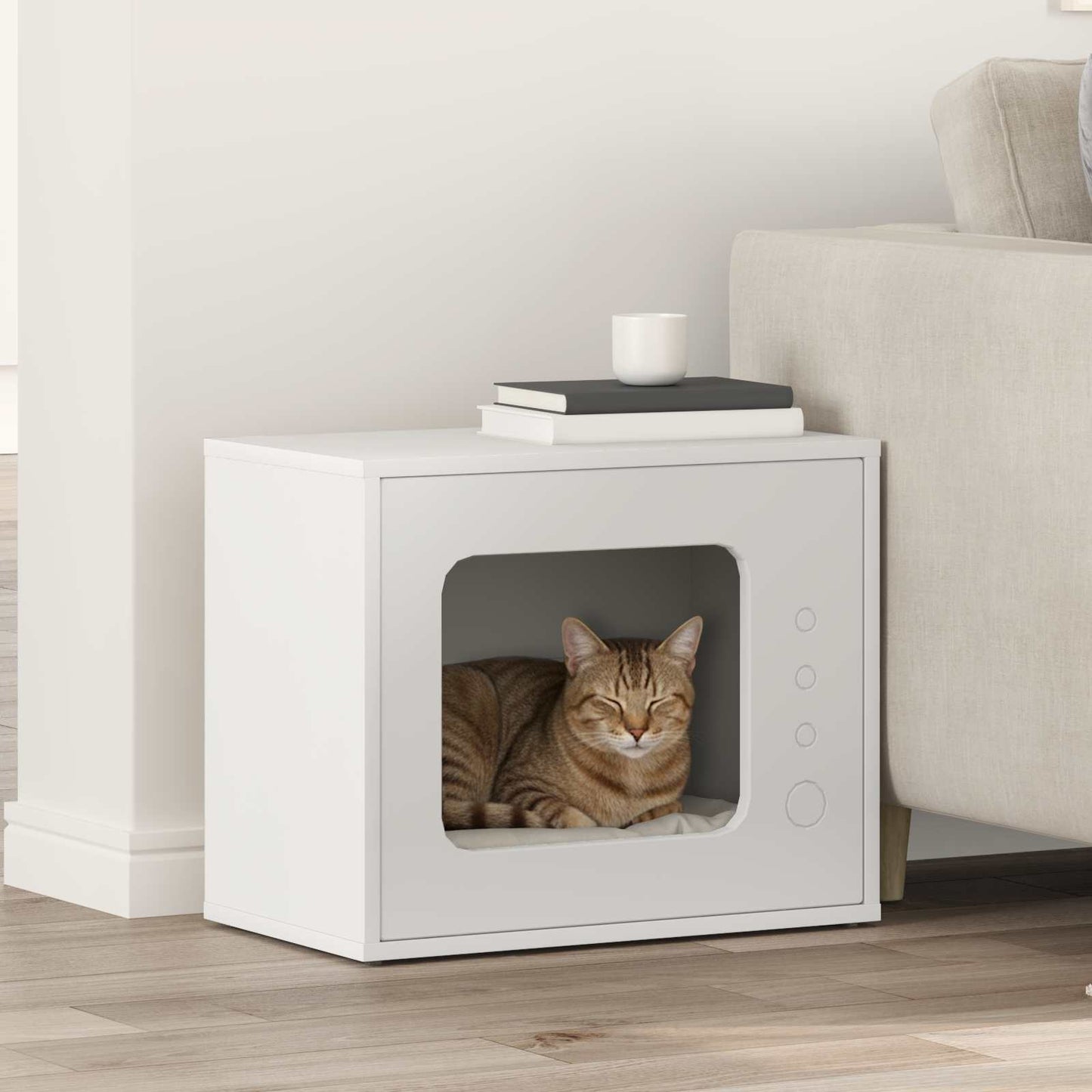 Kattenhuis Beton 51 X 30 X 42,5 Cm Bewerkt Hout