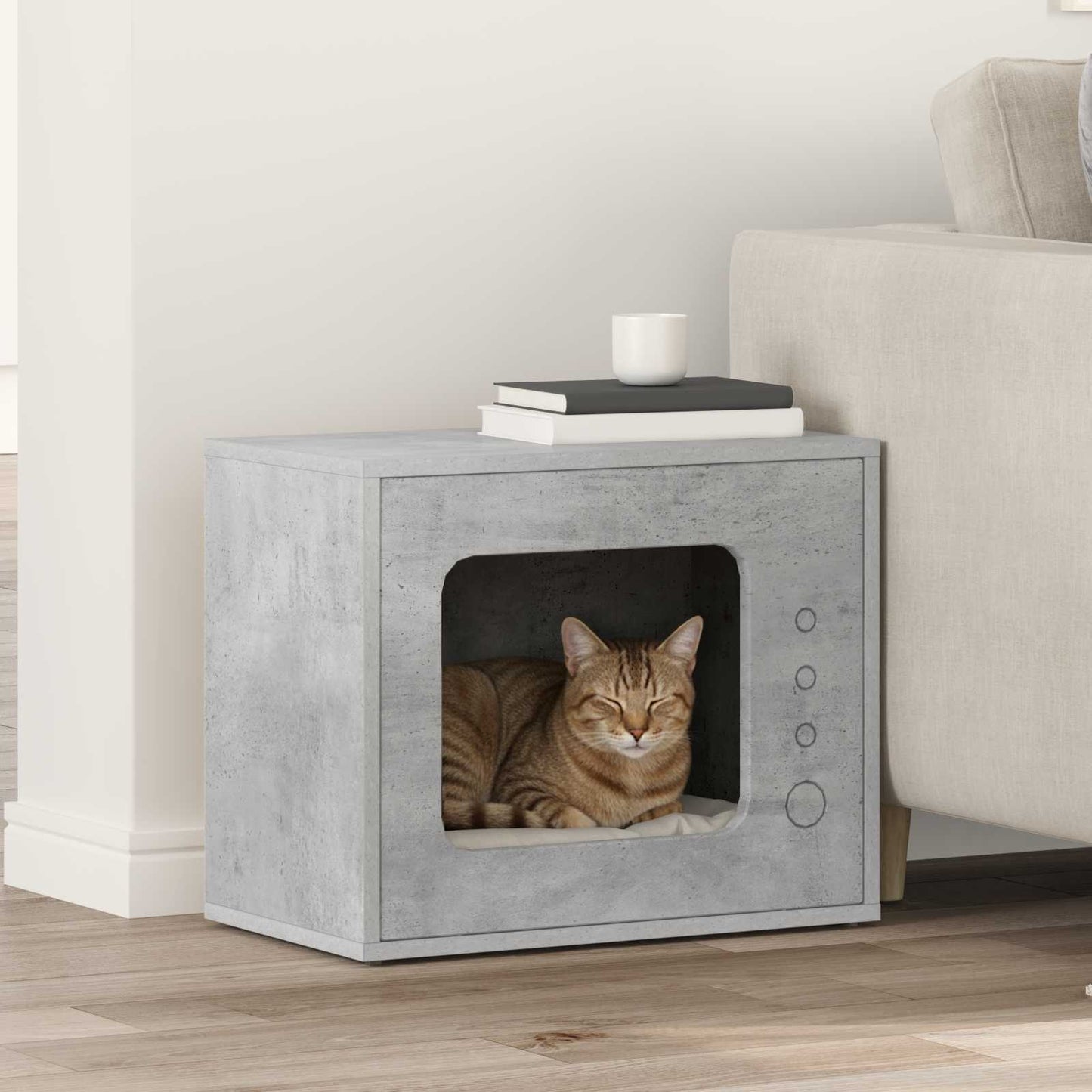 Kattenhuis Beton 51 X 30 X 42,5 Cm Bewerkt Hout