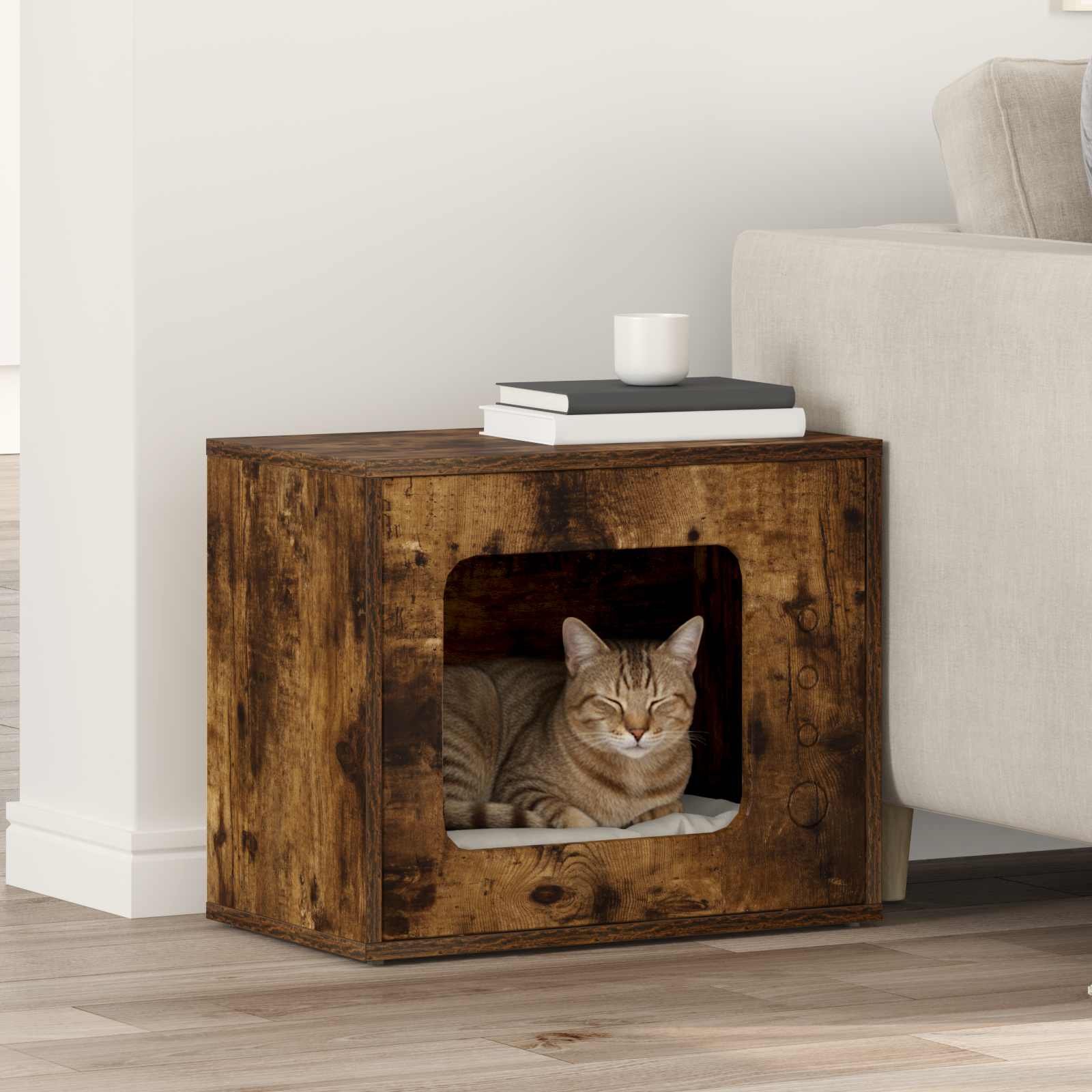 Kattenhuis Beton 51 X 30 X 42,5 Cm Bewerkt Hout