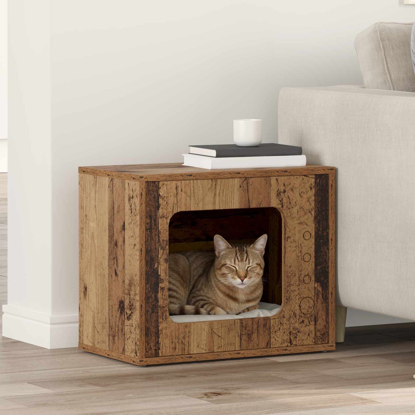 Kattenhuis Beton 51 X 30 X 42,5 Cm Bewerkt Hout