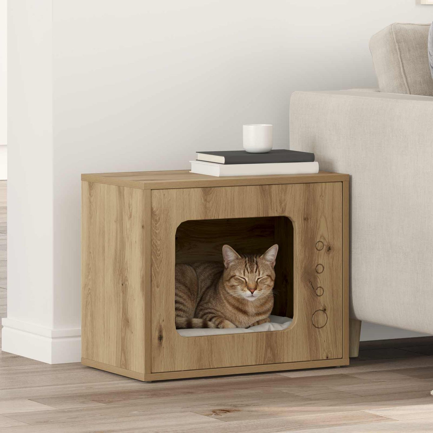 Kattenhuis Beton 51 X 30 X 42,5 Cm Bewerkt Hout