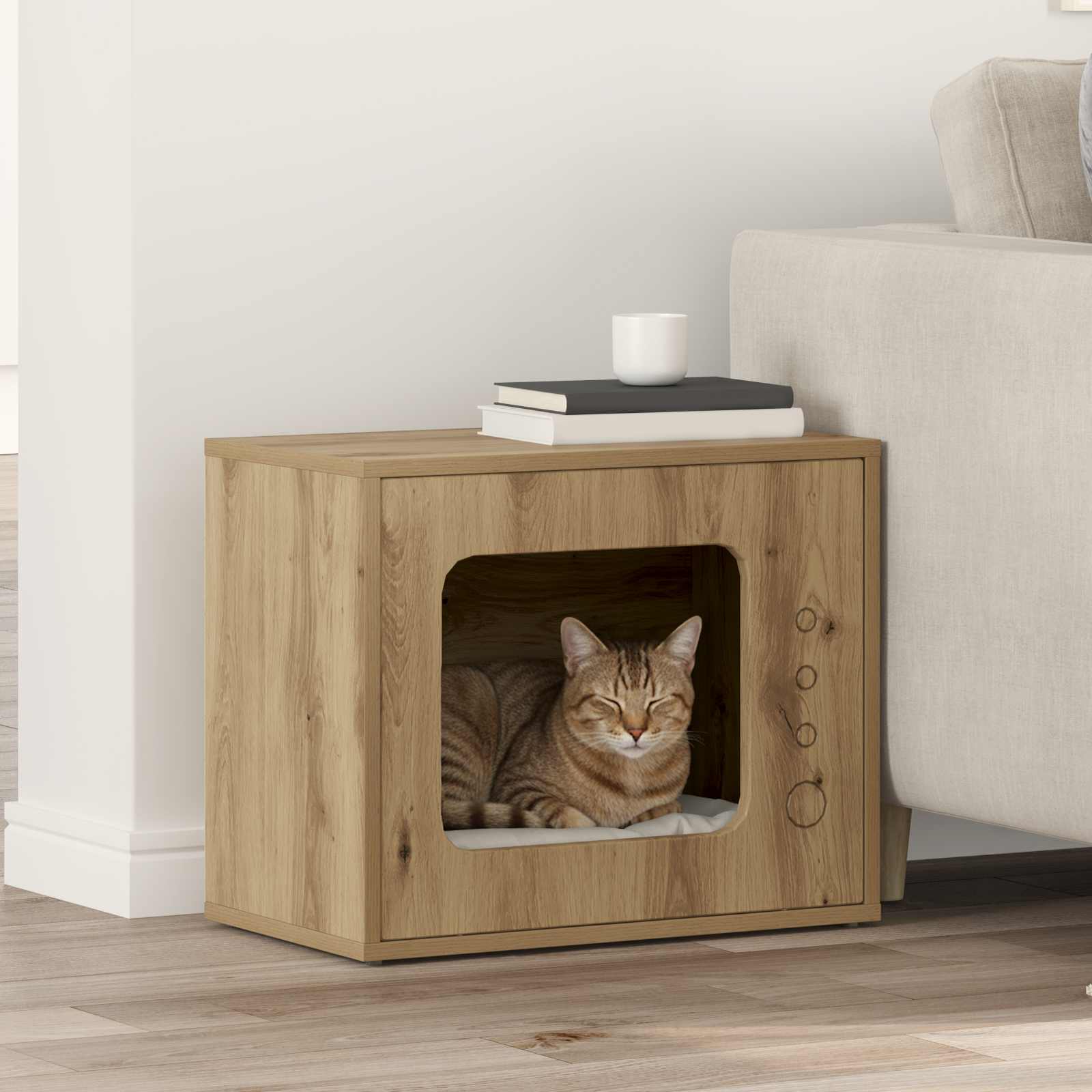 Kattenhuis Beton 51 X 30 X 42,5 Cm Bewerkt Hout