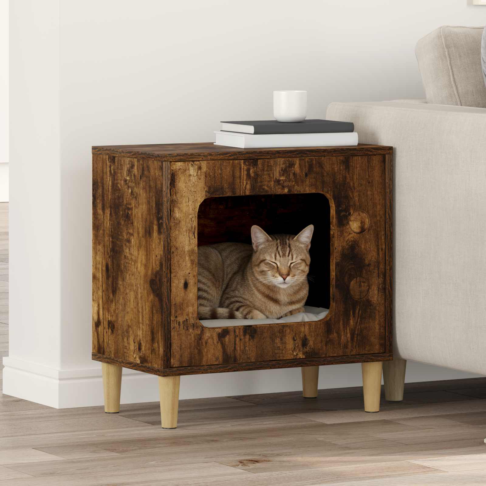 Kattenhuis Oudhout 51 X 30 X 52 Cm Bewerkt Hout