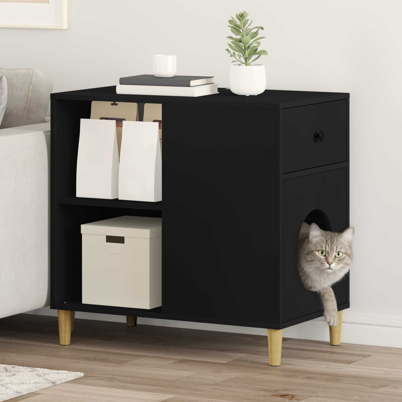 Kattenhuis 72 X 42,5 X 70 Cm Bewerkt Hout