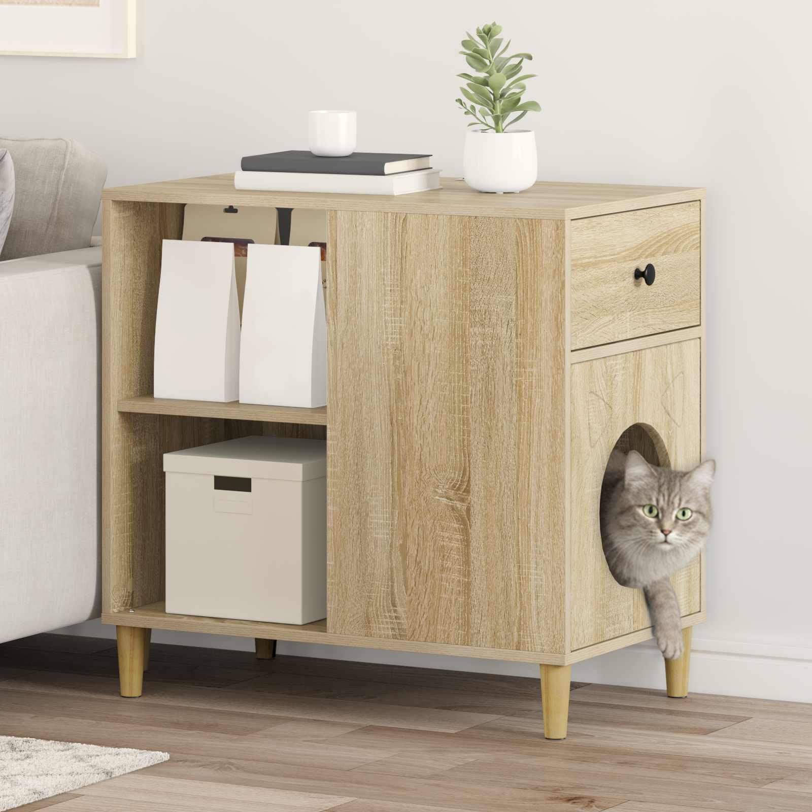Kattenhuis 72 X 42,5 X 70 Cm Bewerkt Hout