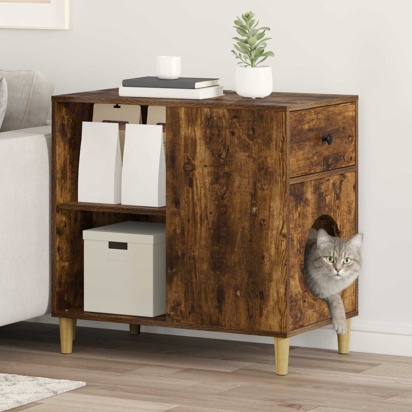 Kattenhuis 72 X 42,5 X 70 Cm Bewerkt Hout