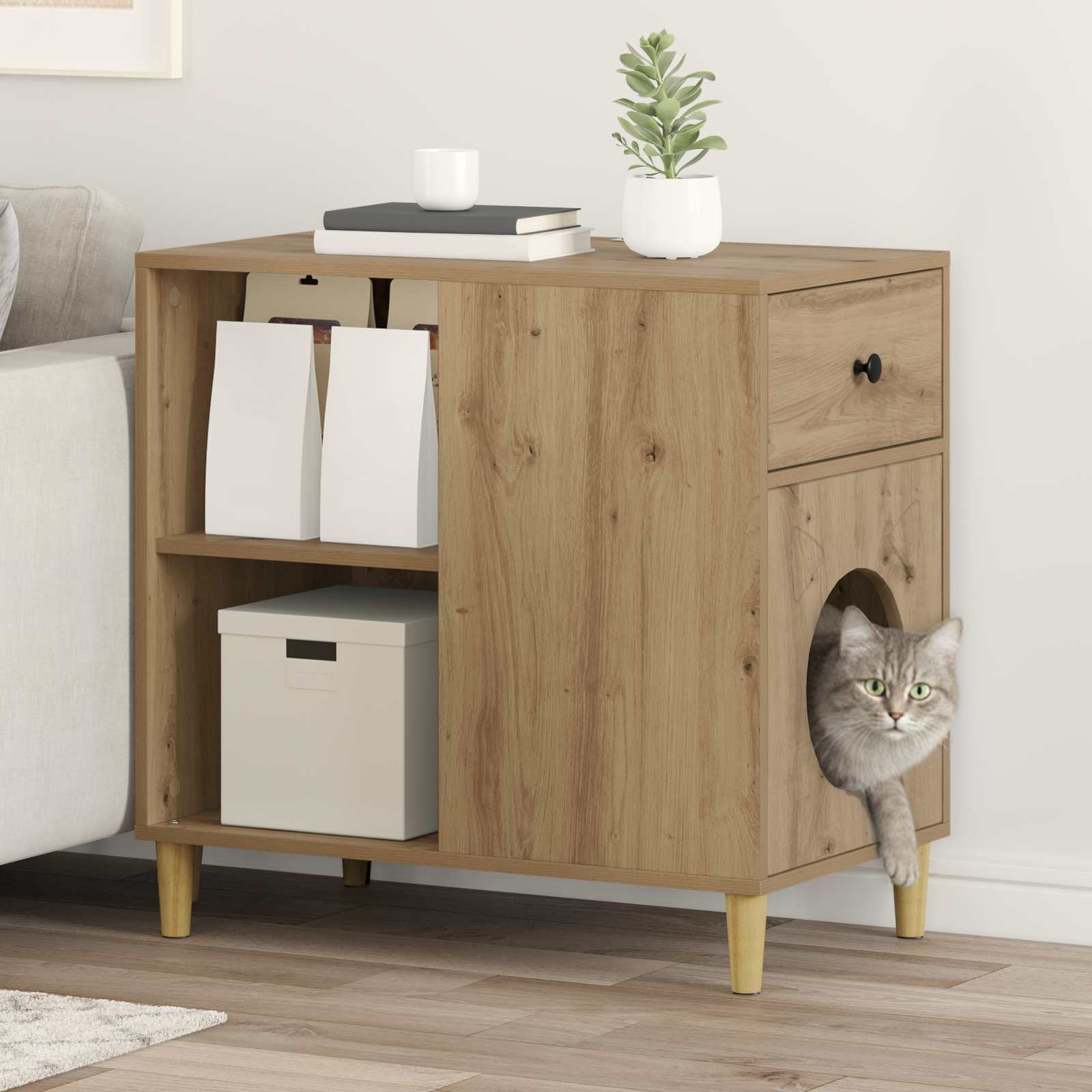 Kattenhuis 72 X 42,5 X 70 Cm Bewerkt Hout
