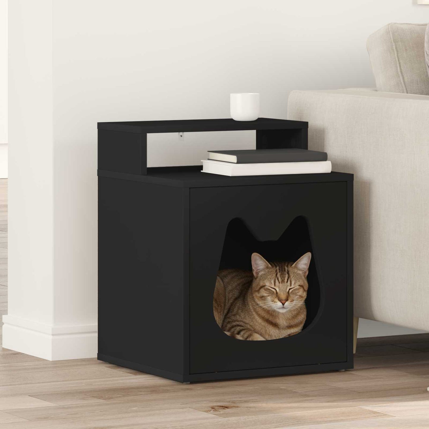 Kattenhuis Glanzend Wit 42,5 X 40 X 53,5 Cm Bewerkt Hout