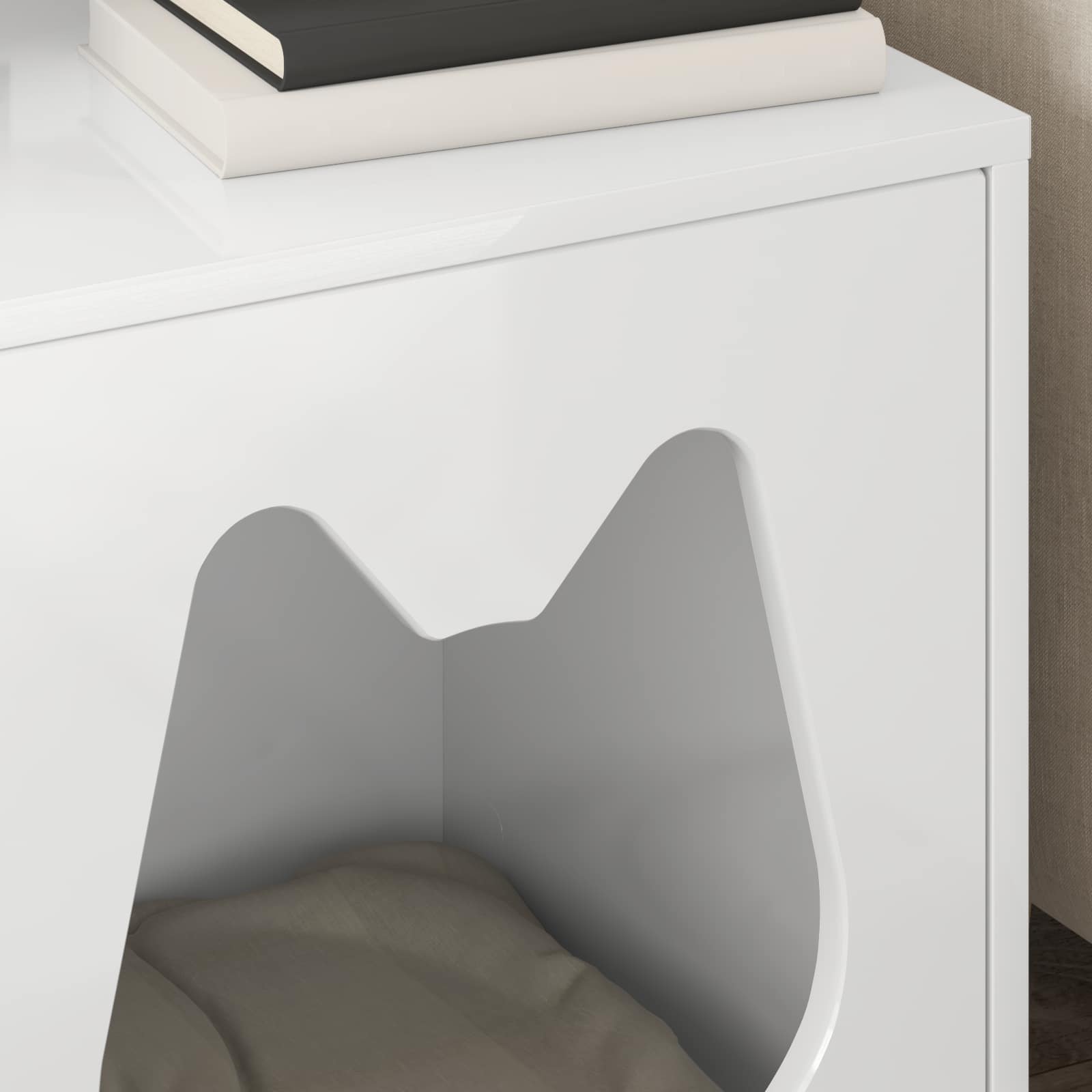 Kattenhuis Glanzend Wit 42,5 X 40 X 53,5 Cm Bewerkt Hout