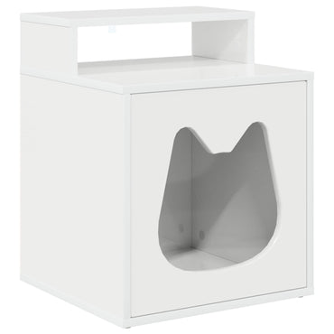 Kattenhuis Glanzend Wit 42,5 X 40 X 53,5 Cm Bewerkt Hout