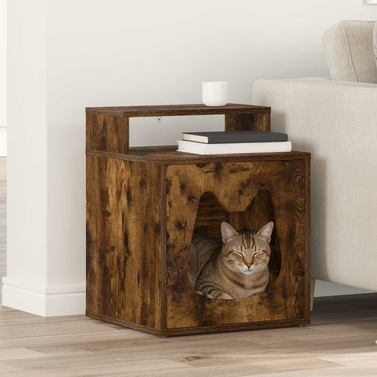 Kattenhuis Glanzend Wit 42,5 X 40 X 53,5 Cm Bewerkt Hout