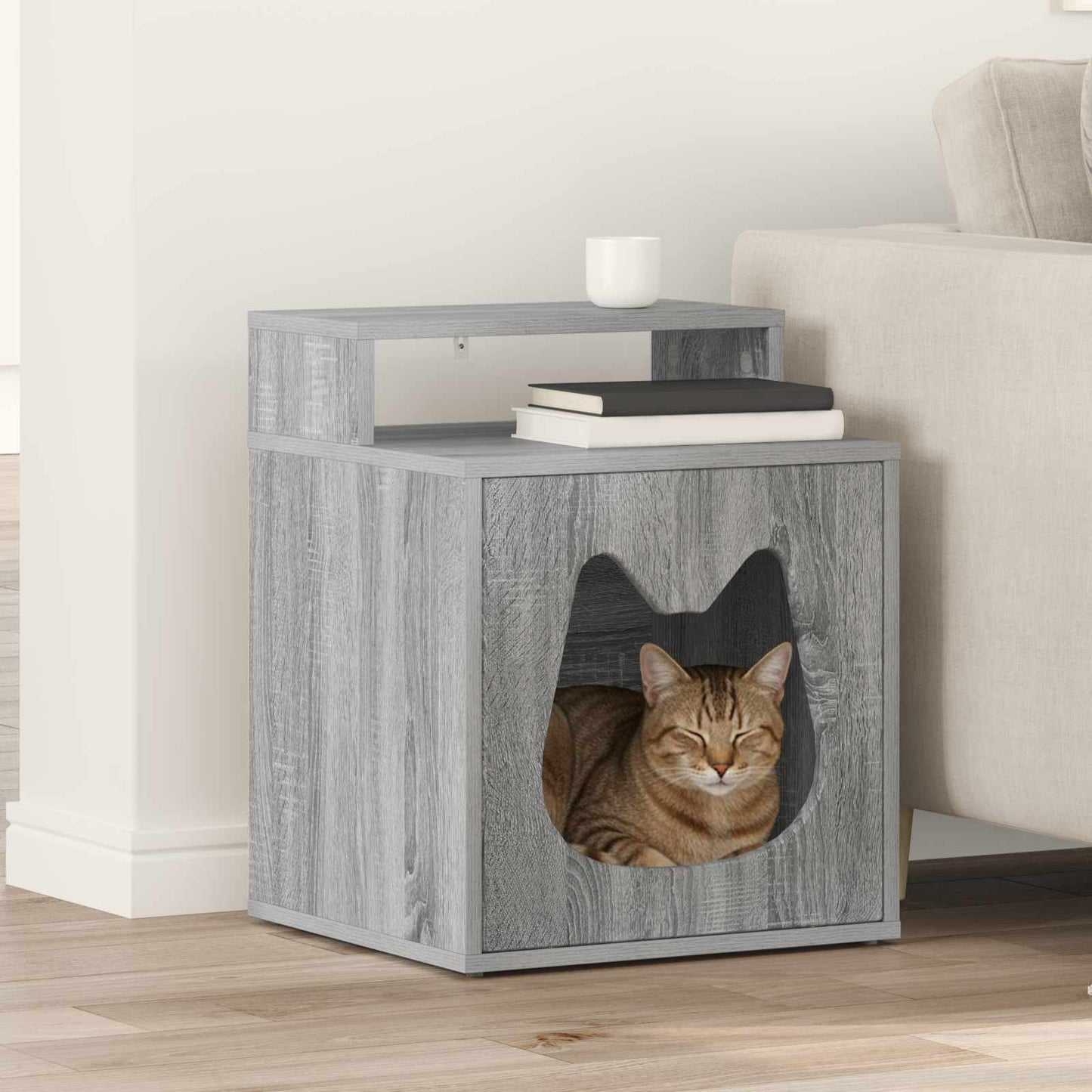 Kattenhuis Glanzend Wit 42,5 X 40 X 53,5 Cm Bewerkt Hout
