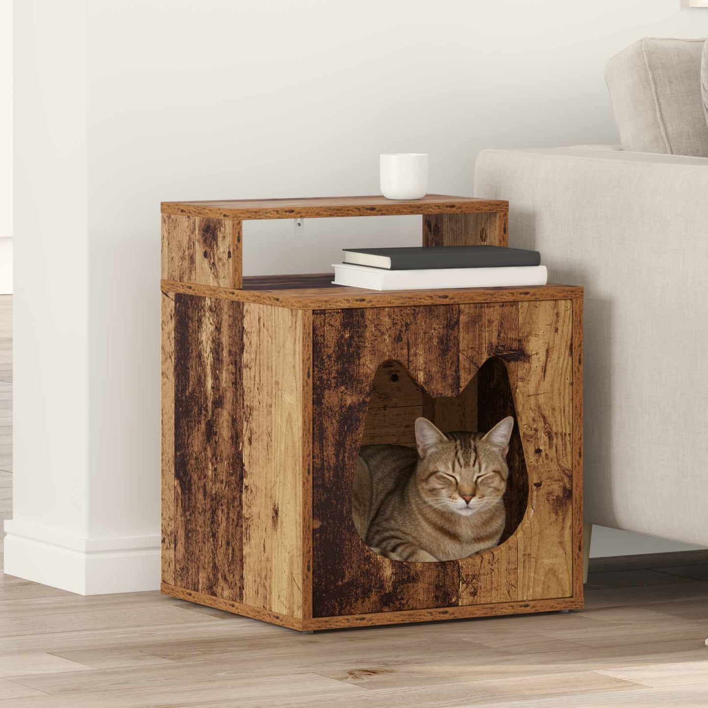 Kattenhuis Glanzend Wit 42,5 X 40 X 53,5 Cm Bewerkt Hout