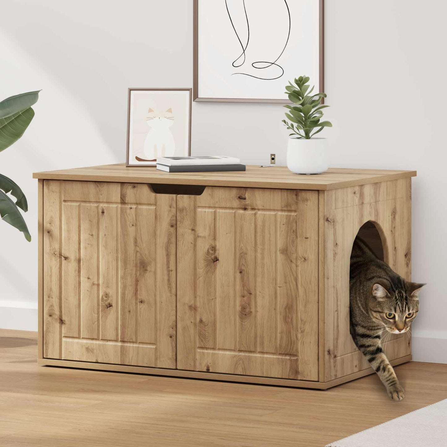 Kattenhuis Oudhout 85 X 55 X 50,5 Cm Bewerkt Hout