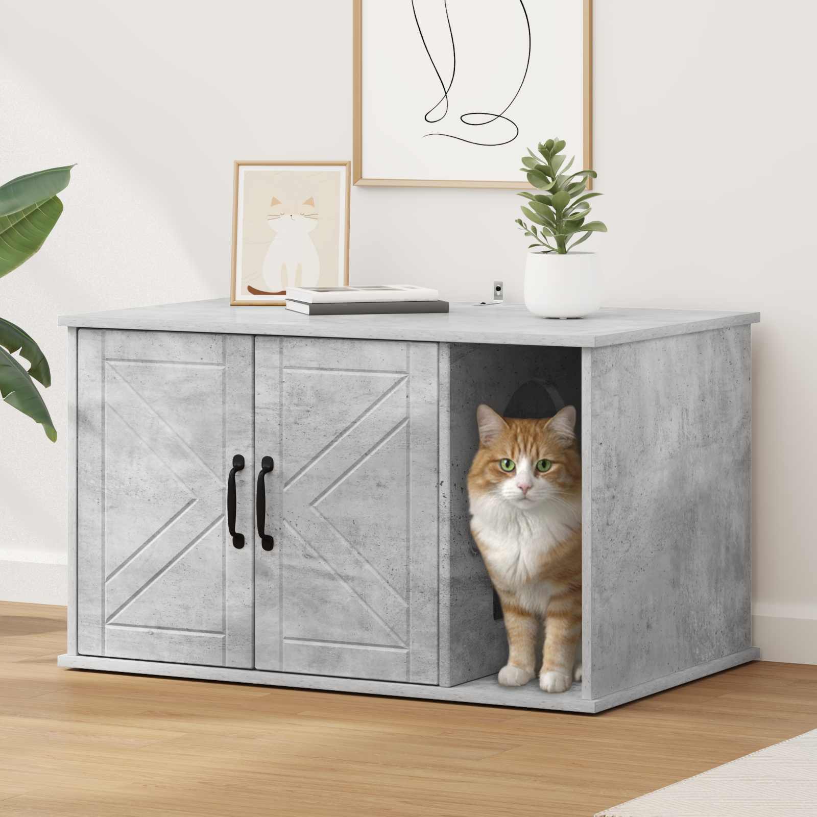 Kattenhuis Beton 85 X 55 X 50 Cm Bewerkt Hout