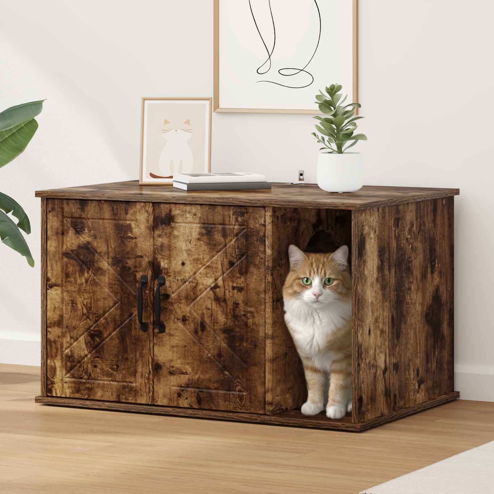 Kattenhuis Beton 85 X 55 X 50 Cm Bewerkt Hout