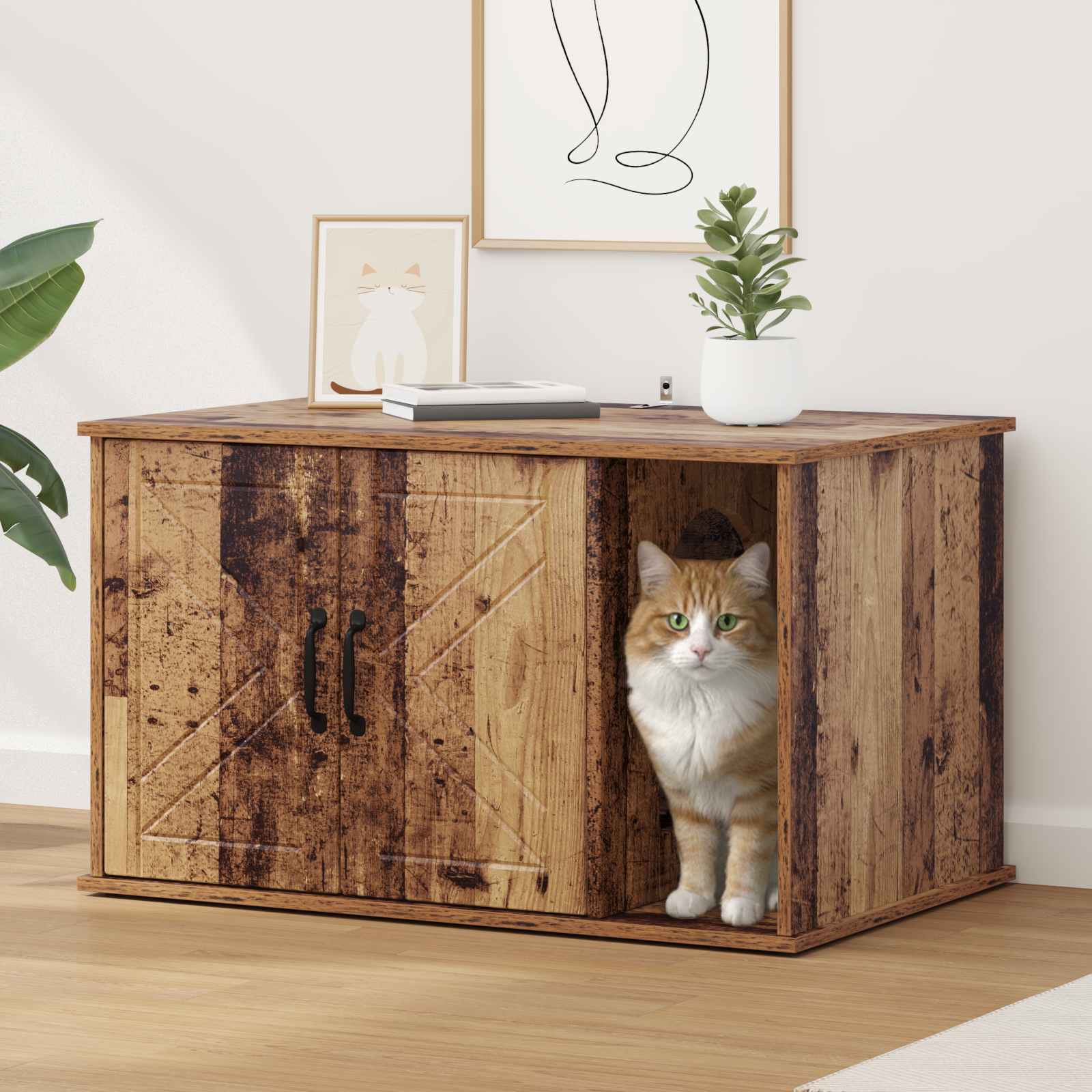 Kattenhuis Beton 85 X 55 X 50 Cm Bewerkt Hout
