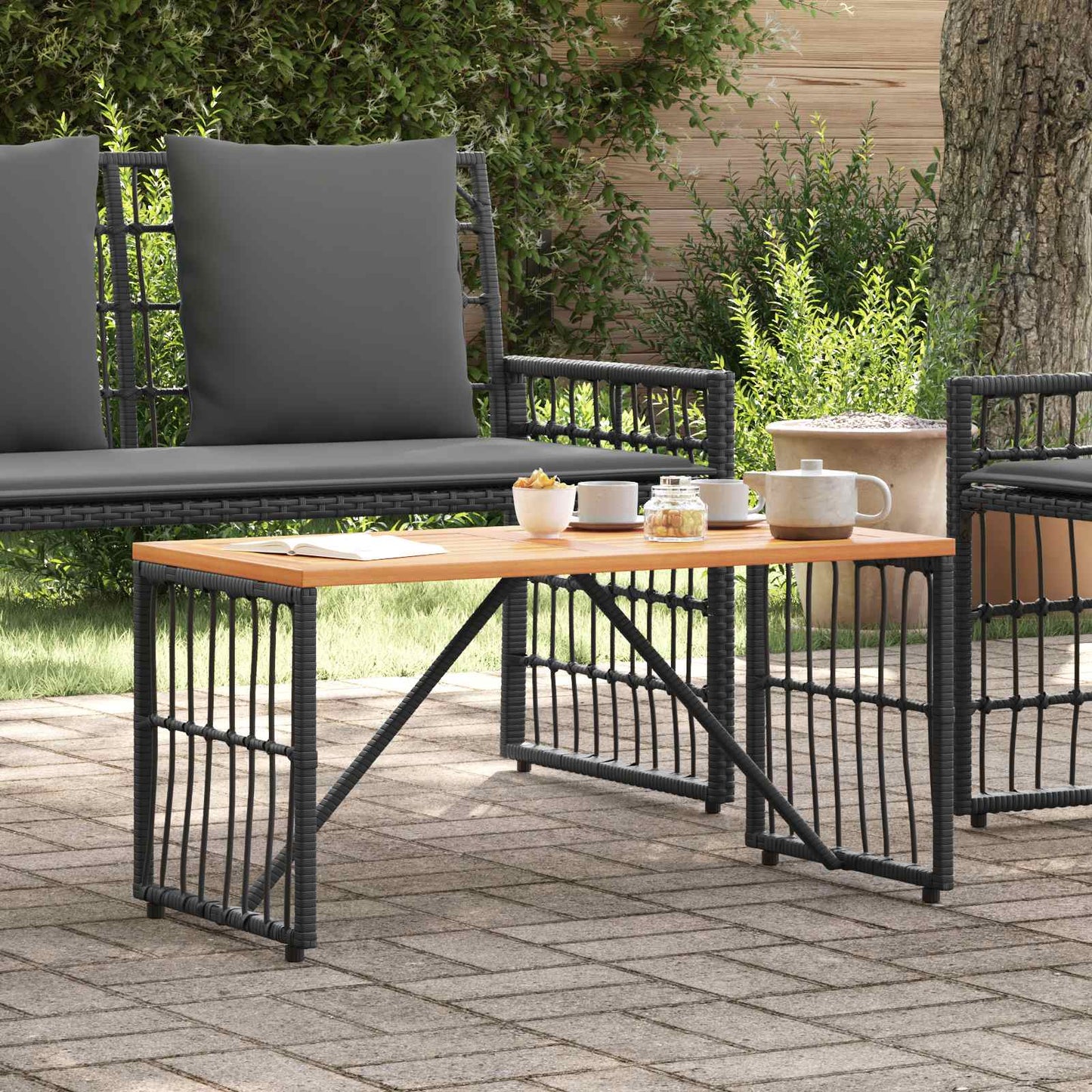 Buiten Tafel 80 X 40 X 40 Cm Staal En Poly Rattan