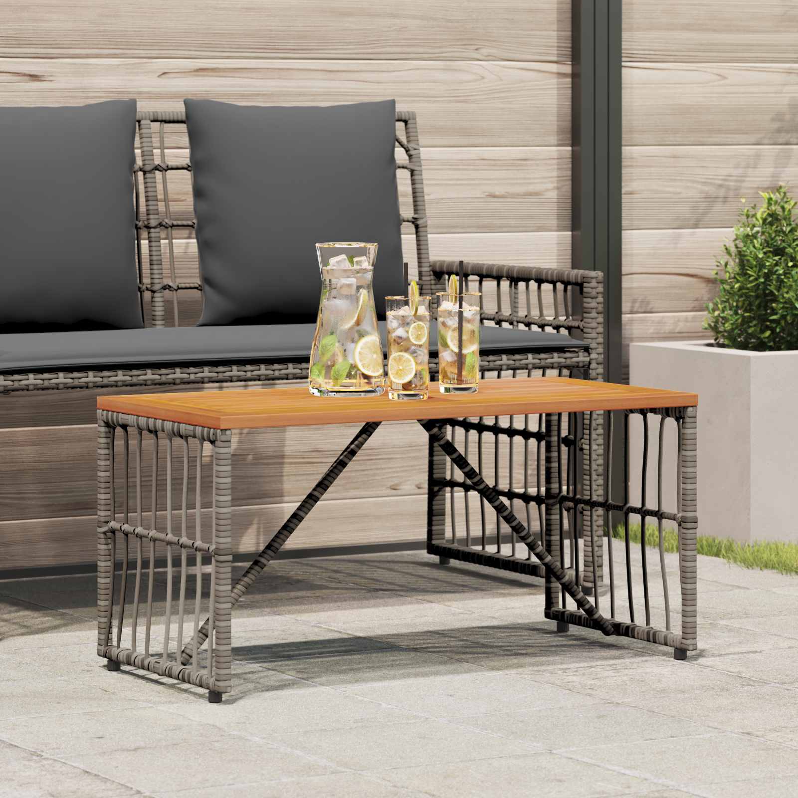 Buiten Tafel 80 X 40 X 40 Cm Staal En Poly Rattan