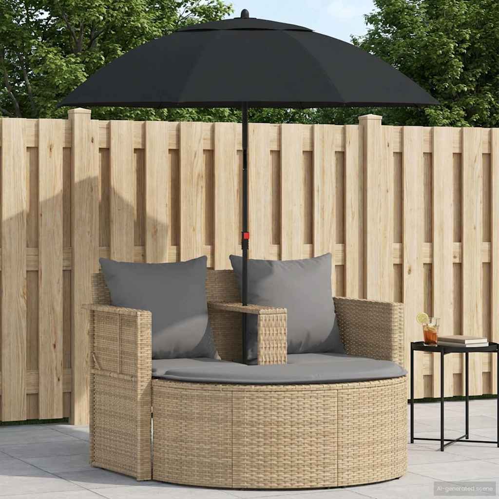 Tuinbank 2-Zits Met Kussens En Parasol Poly Rattan